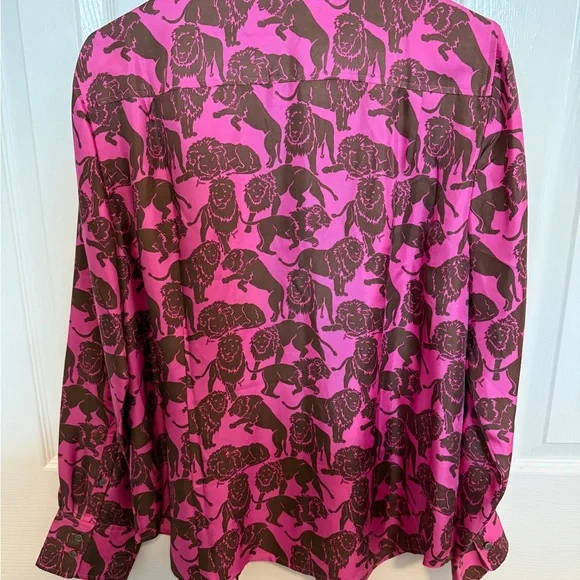 J.Crew Collection Silk Twill shirt in Sleepy Lion AJ436 FUCHSIA BROWN Sz 16 - Picture 4 of 4